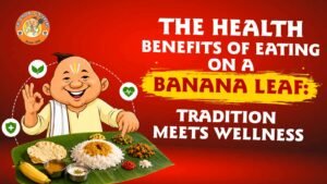 Traditional South Indian banana leaf meal with rice, sambar, vegetables, and papad showcasing the health benefits of eating on a banana leaf.